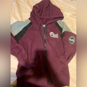 Hooded purple, with grey and black PINK sports sipper sweater. Women’s, L | G.